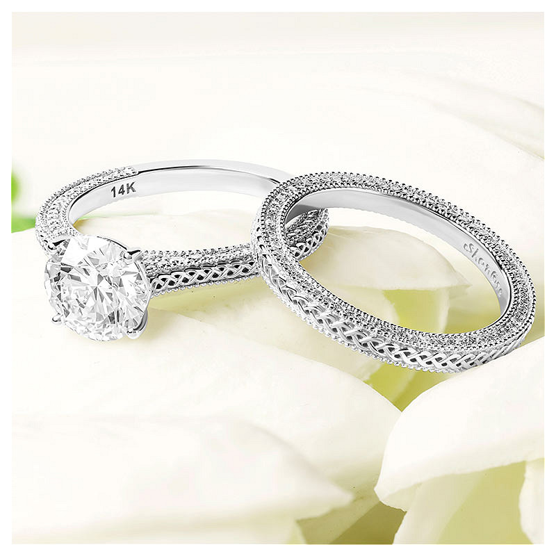 14k White Gold Lab Diamond Celtic Wedding Ring