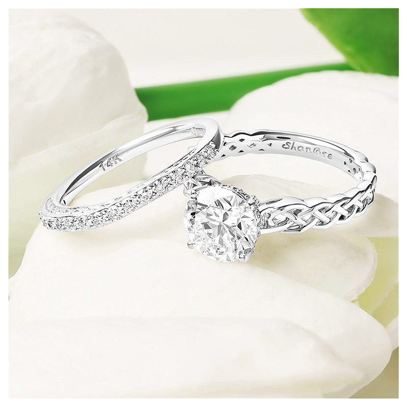 14k White Gold Lab Diamond Celtic Wedding Ring